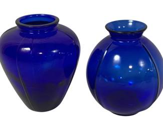 1628 - 2 Vintage Cobalt Blue Vases 5" & 5.25"
