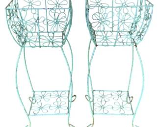 1589 - Pair Wire Metal Planters 34 x 14 x 14
