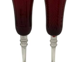 832 - Pair Red & Clear Flutes 9.25"
