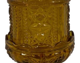 580 - Indiana Glass Stars & Bars Amber Fairy Lamp 7"
