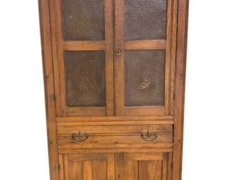2487 - Vintage Punched Tin Pie Safe Cupboard 67 x 34 x 17

