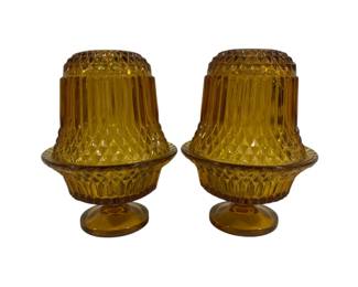 291 - Pair Indiana Glass Fairy Lamp Tea Lights 6.65",
