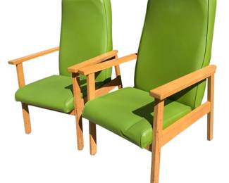 3316 - Pair Green High Back Mid-Century Lounge Chairs