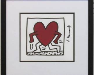 9131 - RUNNING HEART PRINT BY KEITH HARING 17.5 X 16.5
