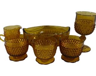 1033 - 6pc Amber Diamond Point Glassware
