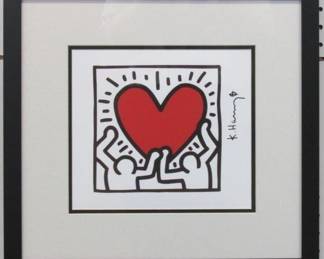 9135 - FIGURES WITH HEART PRINT BY KEITH HARING 17 X 16.5
