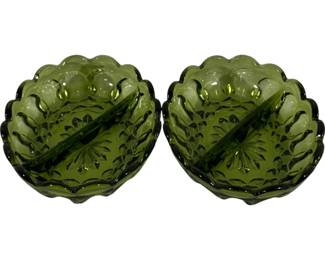 430 - 2 Anchor Hocking Divided Relish Oval Dishes "Fairfield Starburst" - 7 x 5
