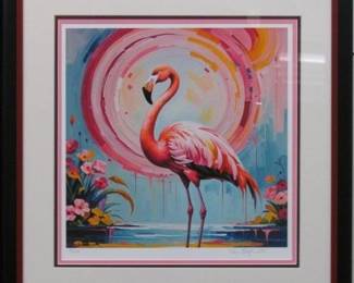 9050 - PINK FLAMINGO 2 LIMITED EDITION GICLEE BY VINCENT 23 X 23.5
