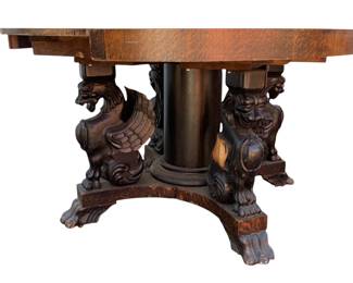 3332 - Winged Oak Griffin Base Round Oak Table