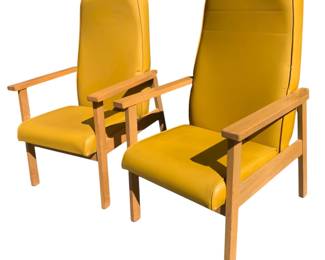 Pair Yellow High Back Mid-Century Lounge Chairs