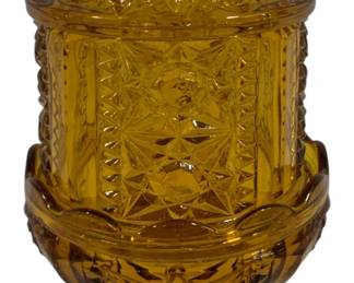 697 - Indiana Glass Stars & Bars Amber Fairy Lamp 7"
