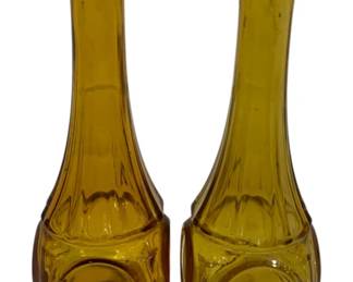 701 - 2 Wheaton Amber Bullseye Bud Vases 9.5"
