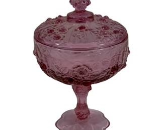 281 - Fenton Cabbage Rose Lidded Compote 9"
