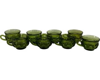 427 - 8 Indiana Glass Kings Crown Avocado Green Cups 2.5" tall
