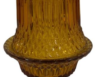699 - Indiana Glass Diamond Point Amber Fairy Lamp 7"
