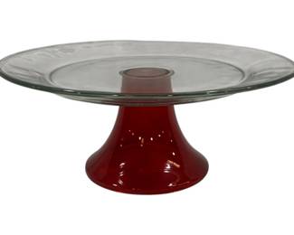 827 - Glass Cake Plate, Red Base 4.5 x 10.5
