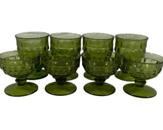 592 - 8 Whitehall Avocado Sherbets & Glasses 3.5" & 4.5"
