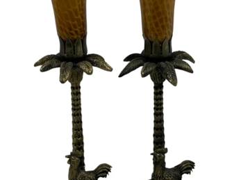 724 - Pair Tulip Lamps w/ Chickens 16" used as-is electric/electronic/mechanical item - no guarantee all components, untested
