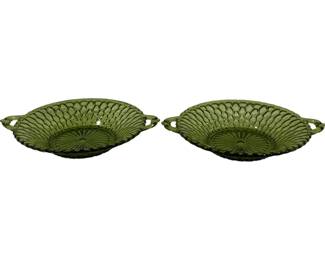 526 - 2 Avocado Honeycomb Handled Bowls 7.5"
