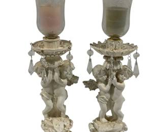 248 - Pair Cherub Candle Holders 14.5"
