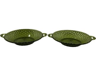 527 - 2 Avocado Honeycomb Handled Bowls 7.5"
