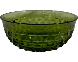460 - Indiana Glass Whitehall Avocado Green Punch Bowl 5" x 12" round
