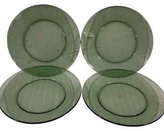 998 - 4 Green Glass 10" Dinner Plates

