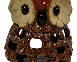428 - Ceramic Owl Teal light or votive candle holder 7" tall
