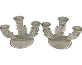 1420 - Pair Fostoria Navarre Baroque Candlesticks 6 x 8
