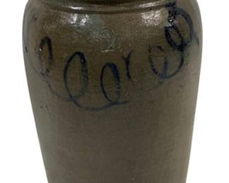 318x - Vintage 2 Gallon Blue Decorated Crock 14 x 7
