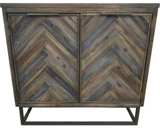 2399 - Herringbone Inlay 2 Door Server, as is 39 x 41 x 16 crack on side
