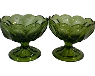 791 - 2 Anchor Hocking Fairfield Green Ftd Bowls 4"

