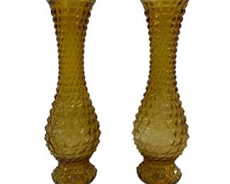 371 - Pair Amber Empoli Vases 12"
