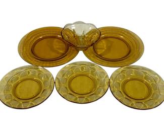 1037 - 6 Pieces Vintage Amber Glass
