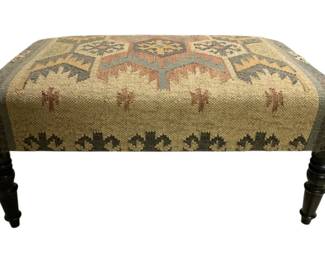 1264 - Kilim & Wood Coffee / Cocktail Table / Ottoman Southwestern Design 17 x 36 x 24
