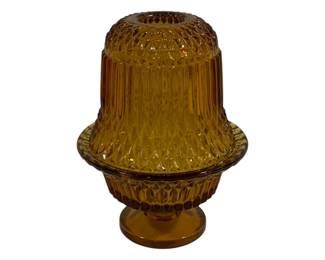 475 - Indiana Amber Glass Diamond Point Fairy Lamp 7" tall
