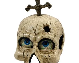 2187 - Cast Iron Mechanical Skull w/ Sword 11"
