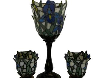 245 - Stained Glass Candle Holders 4.5' & 12.5"
