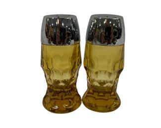 620 - Pair Anchor Hocking Georgian Amber Shakers 3"

