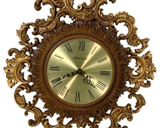 1607 - Vintage Hollywood Regency Burwood Clock 22 x 18 used as-is electric/electronic/mechanical item - no guarantee all components, untested
