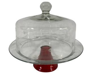 1071 - Red Footed Covered Glass Cake Stand 12 x 12
