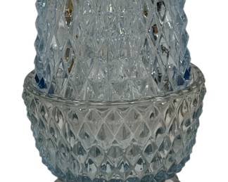 565 - Indiana Blue Glass Diamond Point Fairy Lamp 6"
