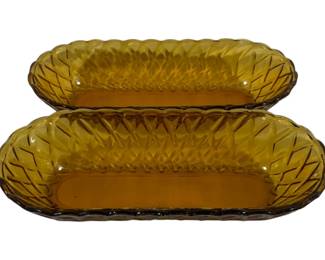850 - 2 Indiana Glass Amber Pretzel Celery Trays 10.5 x 5
