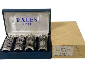 1615 - 4 Cobalt Glass w/ Silver Shakers in Box 2.75" tall
