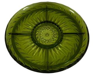 736 - Indiana Glass Avocado Relish Tray 13.5"

