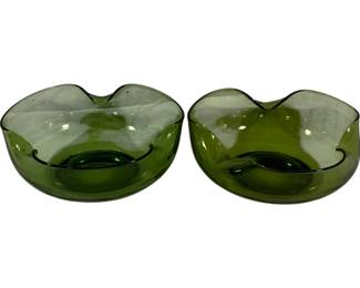 537 - 2 Avocado Green Glass Bowls 9"

