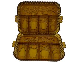 868 - 2 Indiana Glass Amber Celery & Relish Trays 13 x 9
