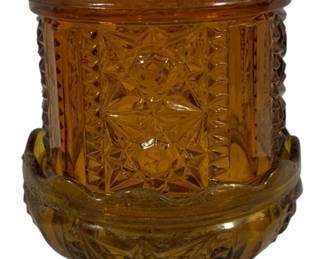 571 - Indiana Glass Stars & Bars Amber Fairy Lamp 7"
