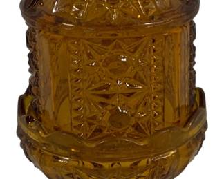 480 - Indiana Glass Stars & Bars Amber Fairy Lamp 7.5" tall
