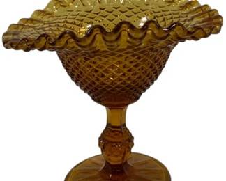 621 - Jeanette Diamond Point Amber Compote 6"
